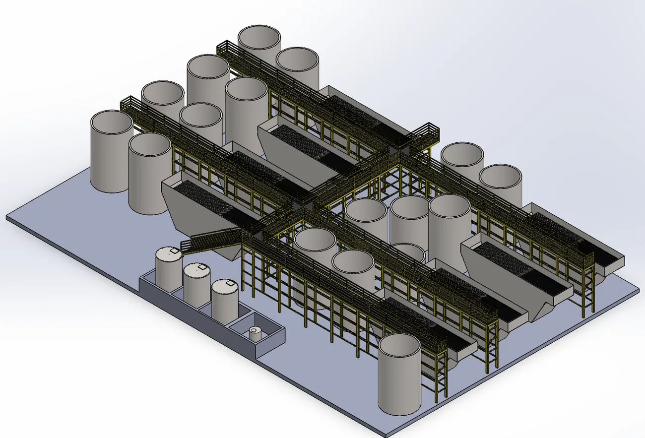 Layout 3D de estação industrial